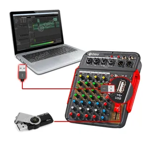 Debra Audio Professional DM4 Portable 6-Channel digital DJ mini audio mixer with Blue tooth reverb effect 48V