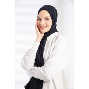 Navy Blue Premium Crepe Shawl Trendy Satin <b>Chiffon</b> Hijab Soft Ethnically Styled Long Winter Cover Custom Logo Printing - Product Image 1