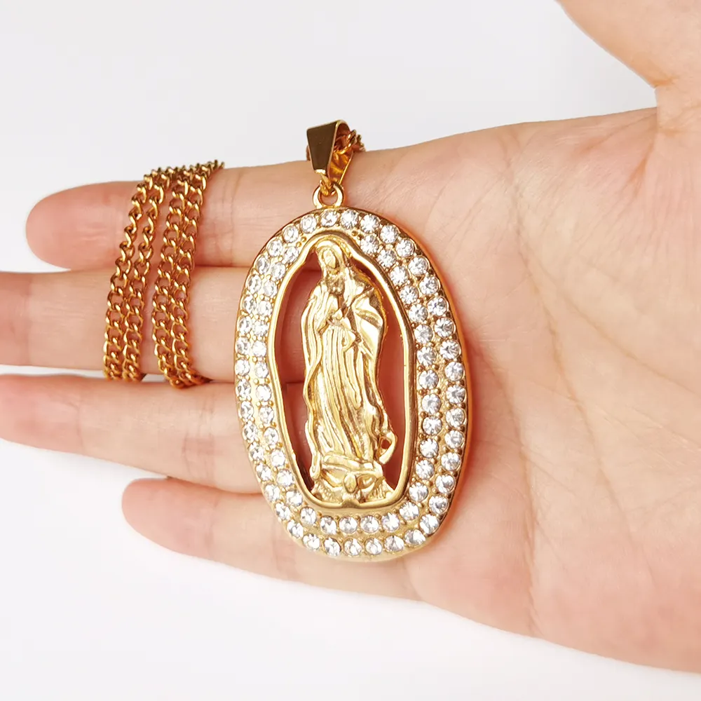 Горячая Распродажа Высокое качество Алмазный христианство стильные ювелирные изделия из золота 18 карат позолоченный льдом девственная Мария кулон ожерелье