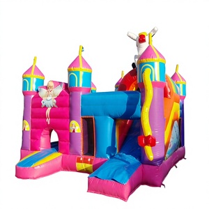 Château gonflable commercial extérieur pour enfants avec toboggan et structure de jeu, thème conte de fées - Product Image 1