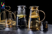 Ensemble de pichets à eau 6 tasses 1 bouilloire verrerie à haute teneur en borosilicate couleur gris ambre verre à eau chaude Design moderne verres de qualité alimentaire