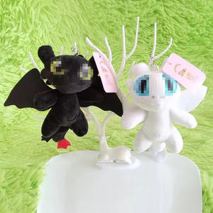 Adorable porte-clés en peluche bébé dragon noir et blanc-Porte-clés de couple Night Light Fury, sac à dos sans dents Charm Plushie Gift - Product Image 3