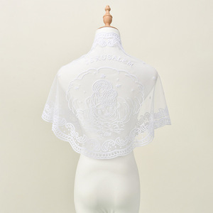 Lusso <span class=keywords><strong>pizzo</strong></span> <span class=keywords><strong>nero</strong></span> vergine maria motivo religioso ricamato sciarpa trasparente triangolo <span class=keywords><strong>scialle</strong></span> della chiesa per le donne - Product Image 5