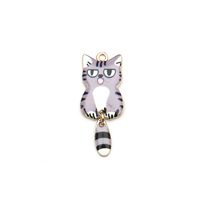 Breloques chat en émail Kawaii mignonnes avec queue mobile, pendentifs chaton plaqués or pour la fabrication de bijoux et de porte-clés DIY