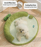 Coussin rafraîchissant en peluche mignonne en forme de melon, tapis respirant en haricot glacé, lavable, rond, pour l'été, accessoires de lit pour animaux de compagnie, nid pour petits et moyens chiens et chats