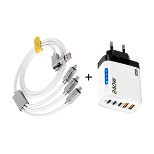 Factory Wholesale 240W 5 Ports PD QC3 0 GaN <b>Charger</b> plus Universal 3 in 1 Multi Interface USB Data <b>Cable</b> Travel Fast Charging - Product Image 1