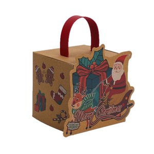 Set Kotak Hadiah Apel Natal dari Kertas Kraft, Santa, Rusa, Manusia Salju, Tas Permen Lucu, Kotak Hadiah Liburan Grosir - Product Image 1