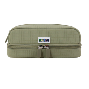 Estuche para lápices verde oliva con doble cremallera y textura de rejilla, bolsa de almacenamiento de papelería tamaño A5 - Product Image 1