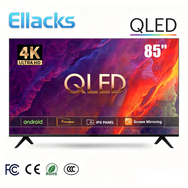 Smart 4K UHD 85 Inch QLED QD-Mini LED TV with HDR Touch Screen Android Fire TV 120Hz Black Hotel TV