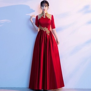Women's Long Burgundy Choir Performance Dress Claret Stage Performance Elegant Slim Fit Adult Size With Label - Product Image 2