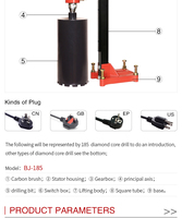 Perceuse à noyau de diamant de 185mm avec forage de mur de mine Mini/petit renforcer le béton vertical/portable/main/support eau