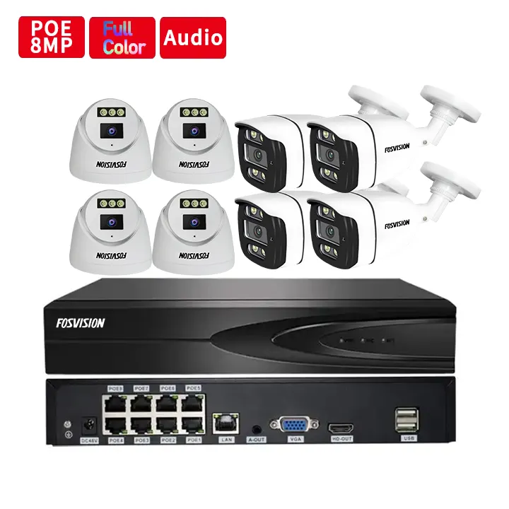 Fosvision Hd Video Surveillance 4k 8mp Ip Poe Camera System 8ch Poe Nvr Camera Kit Set 8 Channel Nvr Home Security Cctv System