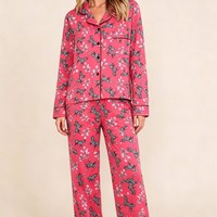 Damen Cardigan Pyjama Set Geknöpft Langarm Sommer Herbst Frühling Shorts Atmungsaktives Polyester Milchseide Homewear Komfortabel