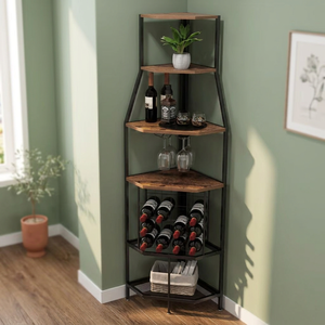 <b>Modern</b> Corner Wine Rack With Wooden <b>Shelves</b> And Bottle Storage For Home Furniture Display - Product Image 3