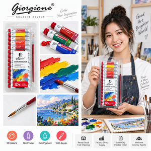 Giorgione – Lot de 12 tubes de <span class=keywords><strong>gouache</strong></span> 12 ml avec pinceau, pigments riches, fournitures d'art, vente en gros, fournisseur d'usine – En stock - Product Image 6