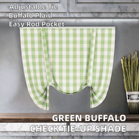 Voilage à nouer pour fenêtres, 45 pouces de long, motif à carreaux Buffalo, rideau ajustable à nouer, à poche pour tringle, pour cuisine, 1 panneau, vert/blanc