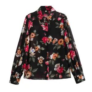 Женские блузки и рубашки с отложным воротником и цветочным принтом