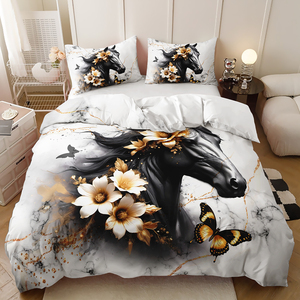 Parure de lit double en microfibre moderne avec motif cheval imprimé en relief, magnifique et romantique - Product Image 3