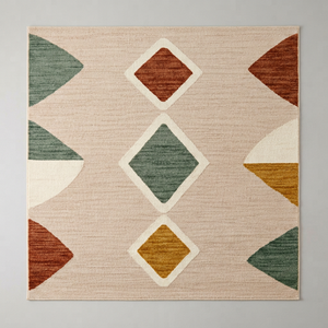 Tapis en laine géométrique moderne beige rectangulaire pour intérieur, tissage plat, épaisseur moyenne, pour salon, lavable, résistant aux taches, avec support en coton - Product Image 1