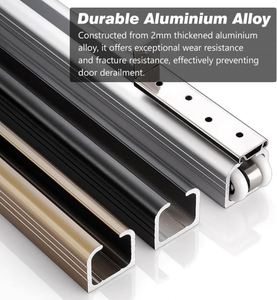 Kit de porte coulissante WEKIS en aluminium noir durable, fermeture douce, montage au plafond, pour salon, chambre, cuisine, rangement extérieur - Product Image 5