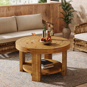 Table basse ronde Tribesigns à 2 niveaux en bois massif, marron naturel avec anneau annuel, table d'appoint de style farmhouse pour salon - Product Image 5