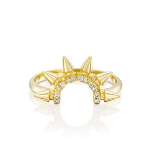 Gemnel Großhandel Schmuck Vergoldeter Messingschmuck Messingschmuckhersteller Zirkon-Schmuck 18k Gold Neuester Sonnen-Spike-Ring - Product Image 1