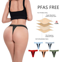Shanhao Braguitas Menstruales Reutilizables Tipo Tanga de 4 Capas Absorbentes, Ropa Interior Menstrual de Algodón y Bambú