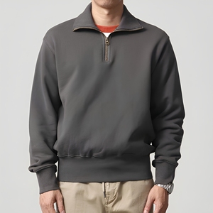 Sudadera de algodón de alto gramaje para hombre con cremallera de un cuarto, mezcla de algodón, venta al por mayor, fabricante de ropa urbana - Product Image 1