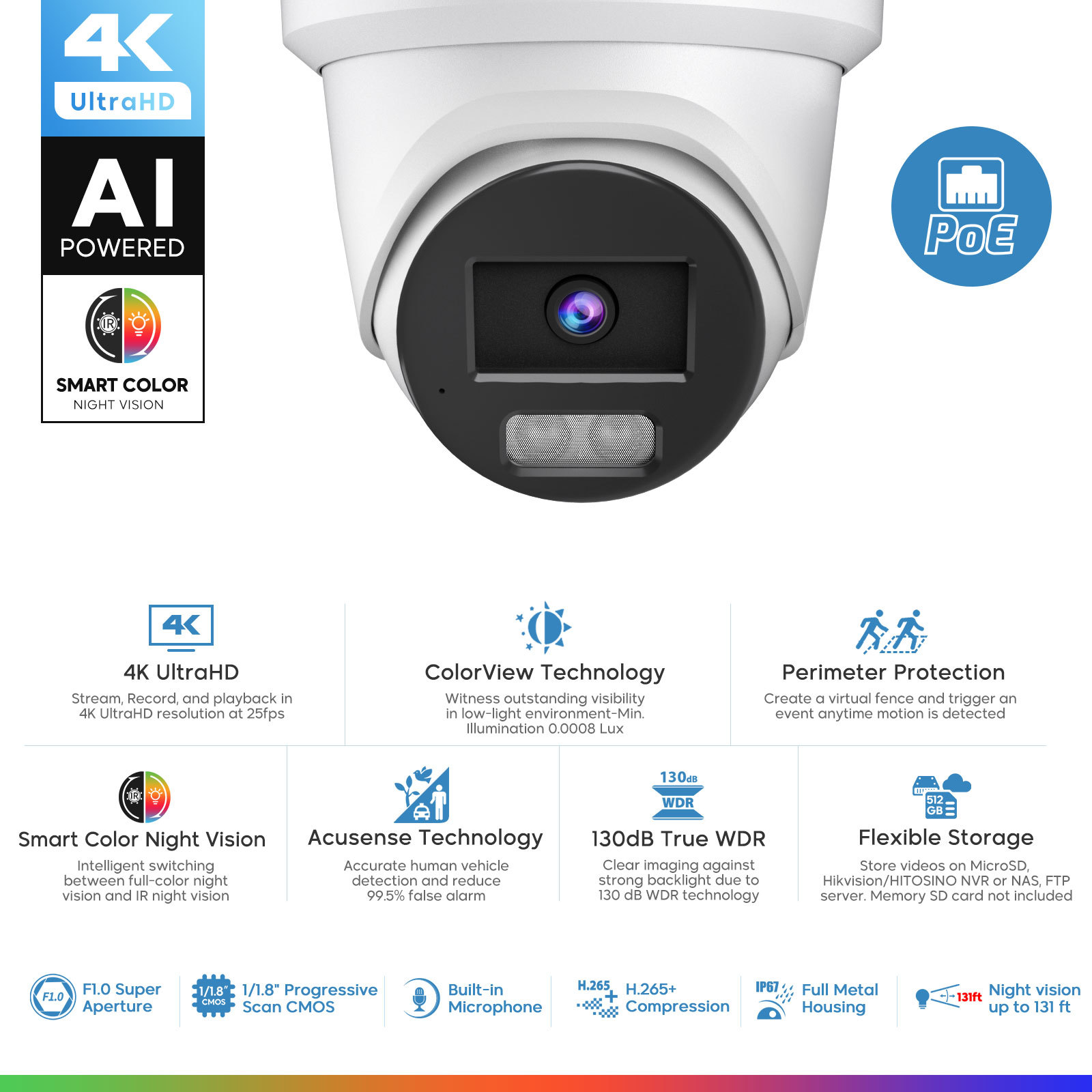 US Stock Hik OEM DS-2CD2387G2H-LIU 2.8mm 8MP Fixed Turret Hybrid Light Acusense Network IP Camera · image 3