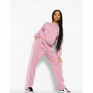 Sudadera cálida y suave de tela de mezcla de algodón, sudadera acogedora con pantalones/chándal de lana para mujer, conjunto de ropa deportiva de moda de fábrica personalizada OEM - Product Image 1