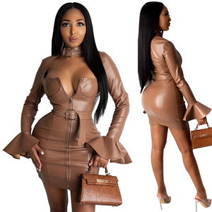 chinese dress ladies Alara Black Vegan Leather Dress