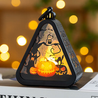 Lanterne citrouille triangulaire portable en plastique avec poignée, à piles, mini, pour Halloween, décoration de table intérieure, cadeau de fête