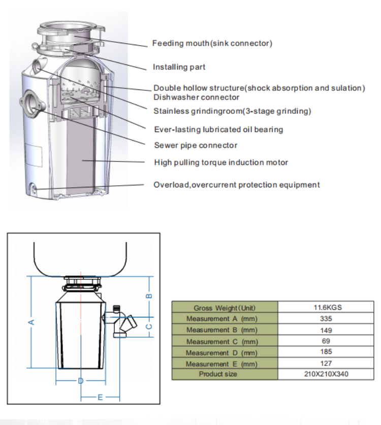 Hot Sale Food Garbage Disposals Food Waste Disposers With Remote Controlling Switch