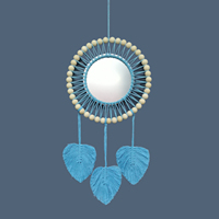 Miroir mural en macramé avec œil porte-bonheur, perles en bois et pompon, miroir rond, décoration murale bohème pour chambre et salon