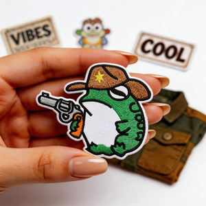 Parche Bordado Termoadhesivo o <span class=keywords><strong>para</strong></span> Coser de Rana Vaquera de Dibujos Animados con <span class=keywords><strong>Pistola</strong></span> <span class=keywords><strong>para</strong></span> <span class=keywords><strong>Ropa</strong></span>, Bolsos, Decoración DIY, Diseño de Bordado - Product Image 1