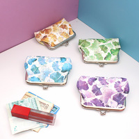 Dompet Koin Anti Air Motif Daun PU Grosir Pabrik, Dompet Mini 4 Inch, Dompet Gesper Vintage untuk Wanita, Tempat Kartu, Tempat Lipstik, Tempat Uang