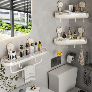 Cốc hút treo tường một lớp lưu trữ phòng Tắm Giá tắm Caddy Acrylic góc kệ với móc có thể tháo rời - Product Image 6