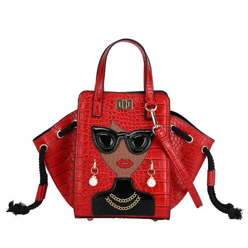 2022 Stylish Fashion PU leather crocodile pattern girl purse cute glasses shoulder handbags
