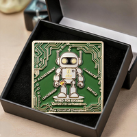 Pin de solapa cuadrado personalizado de metal fundido a presión con diseño de placa de circuito de robot, esmalte suave verde y dorado, temática de logro tecnológico