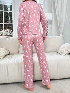 Set Pigiama Autunnale da Donna con Stampa Floreale, Maniche Lunghe e Pantaloni, 2 Pezzi, Abbigliamento per il Tempo Libero - Product Image 6