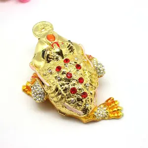 SHINNYGIFTS Fengshui Craft Golden Toad Jewelry Frog Trinket Boxes Hand Painted Enameled with Shinning Rhinestones