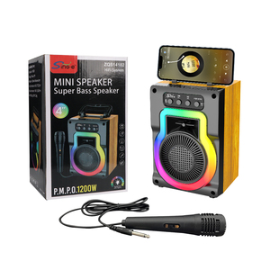 SING-E ZQS14102 Haut-parleur karaoké en bois de 4 pouces avec lumières RGB, Bluetooth, micro sans fil TWS, parfait pour <span class=keywords><strong>les</strong></span> divertissements en plein air - Product Image 1