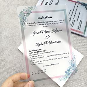 Tarjeta <span class=keywords><strong>de</strong></span> invitación <span class=keywords><strong>de</strong></span> boda <span class=keywords><strong>de</strong></span> lujo acrílica o PVC floral con impresión UV personalizada al por mayor - Product Image 2