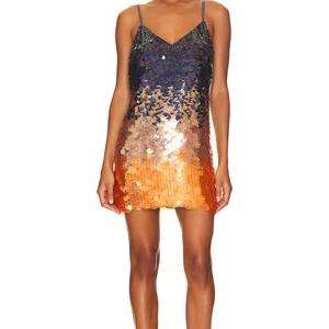 Autumn New Design High Quality Sweet Solid V-neck Button Mini Party Elegant Dress Women Sexy Thin Waist Shiny <b>Sequin</b> Spaghetti - Product Image 1