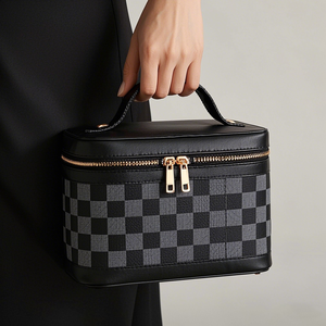 <strong>Manufacturer</strong> Retro Checkerboard Vegan Leather PU Waterproof Portable <strong>Cosmetic</strong> <strong>Bag</strong> Skin Care <strong>Cosmetic</strong> Storage <strong>Bag</strong> - Product Image 2
