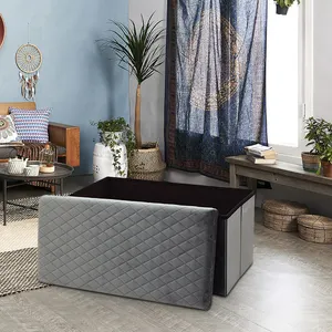 Fabric Storage Ottoman Living Room Furnitures Fabric Stool Storage Bedroom Foldable Storage Bench Ottoman