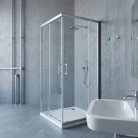 Cabine de douche à coins carrés avec bac de douche, porte coulissante en aluminium et verre trempé pour salle de bain