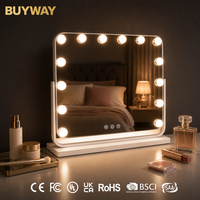 Cermin Rias Hollywood Persegi Panjang Putih Dengan Lampu 14 Bohlam LED Cermin Makeup Berlampu 60cm 3 Mode Warna Rotasi 360 Derajat