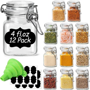 Tarros de cristal cuadrados para especias con tapas herméticas de alambre (4 oz/0-0.5L) para organización de despensa de cocina estilo rústico, embudo y etiquetas - Product Image 1