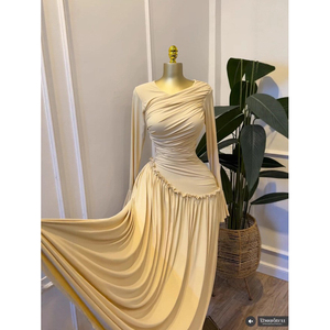 Vestido Elegante de Manga Larga con Dobladillo con Volantes, Tallas S a 2XL, Vestido Maxi Elástico de Color Sólido - Product Image 3
